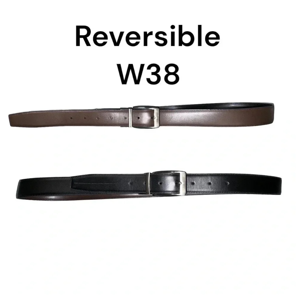 Mens Reversible brown/black W38‎ belt with silver buckle